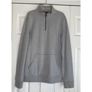Merona 1/4 Zip Sweatshirt Women's Gray White Stripes Kangaroo Pockets Sz Small